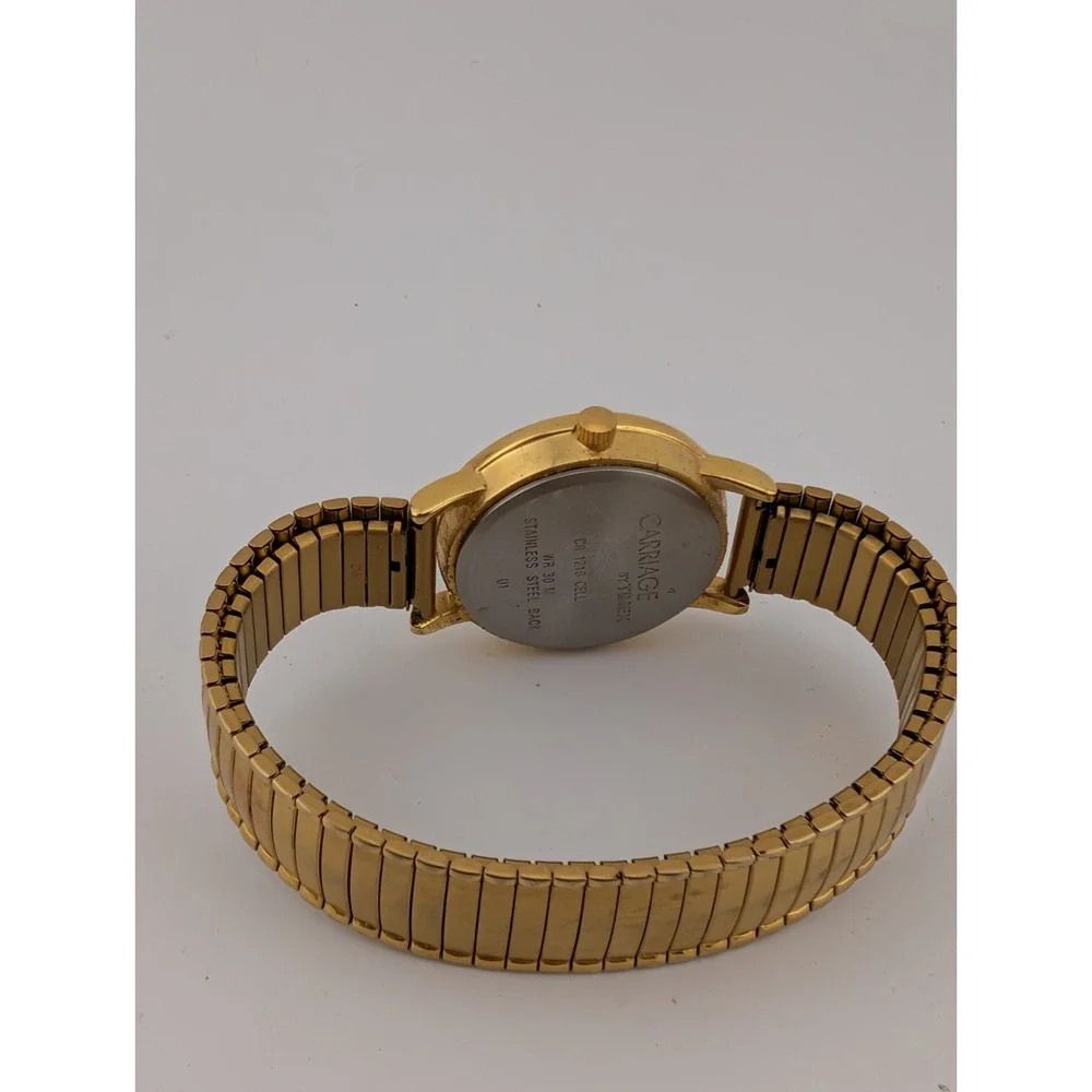 Carriage Timex Watch Women 28mm Case Gold Stretch‎ Band Date- New Battery